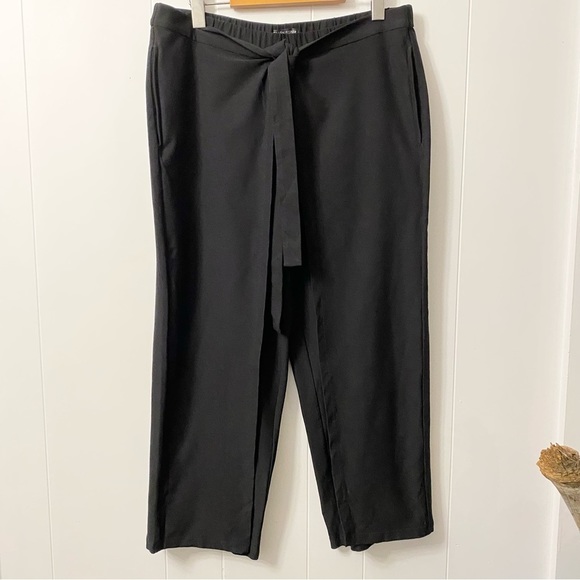 EILEEN Fisher Tie-Front Overlay Crop Pants Black Viscose Skirted Pull On - Picture 2 of 14